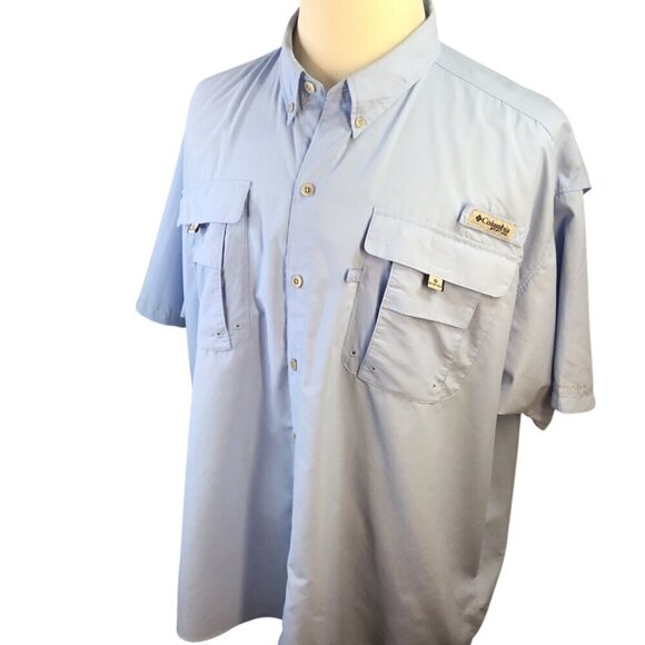 Columbia PFG Omni-Shade Vented Fishing Hiking Shirt XXL Blue Short Sleeve Button - Picture 1 of 11